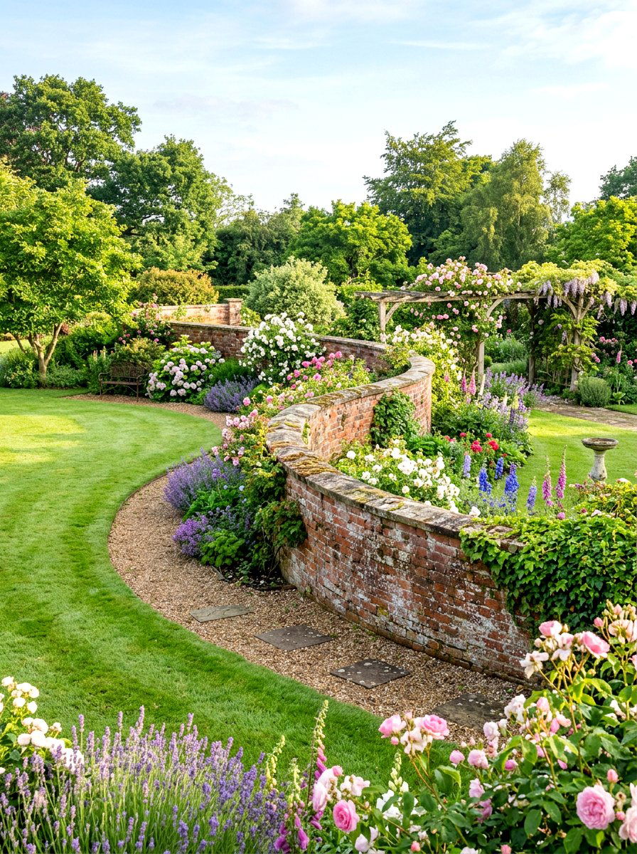 Curved brick garden wall - 30 brick raised bed ideas