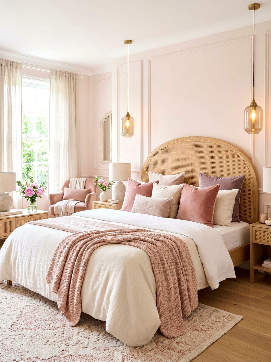Curved cane headboard - 30 cane headboard ideas