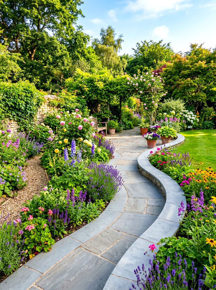 Curved concrete stone edge - 30 patio paver border ideas