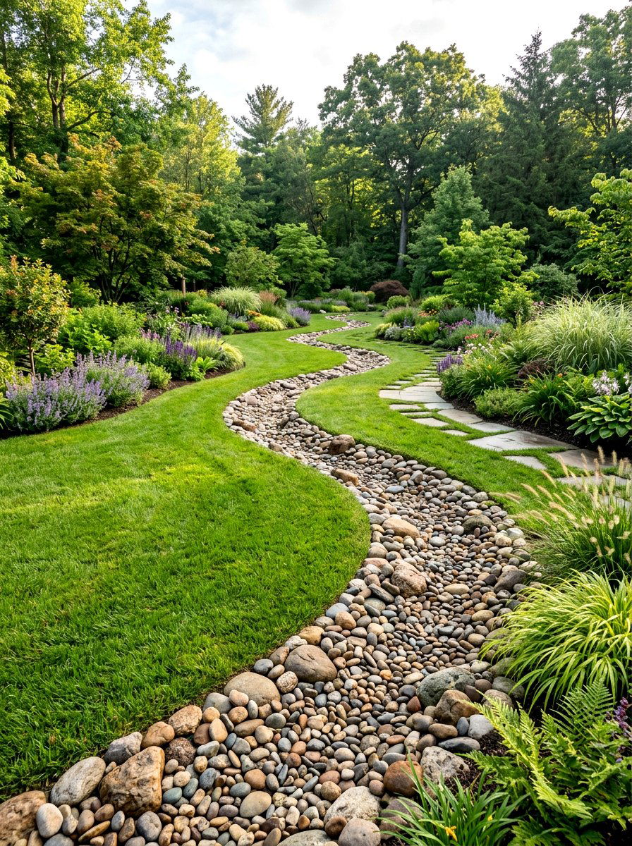 Curved dry creek bed - 30 dry creek bed ideas