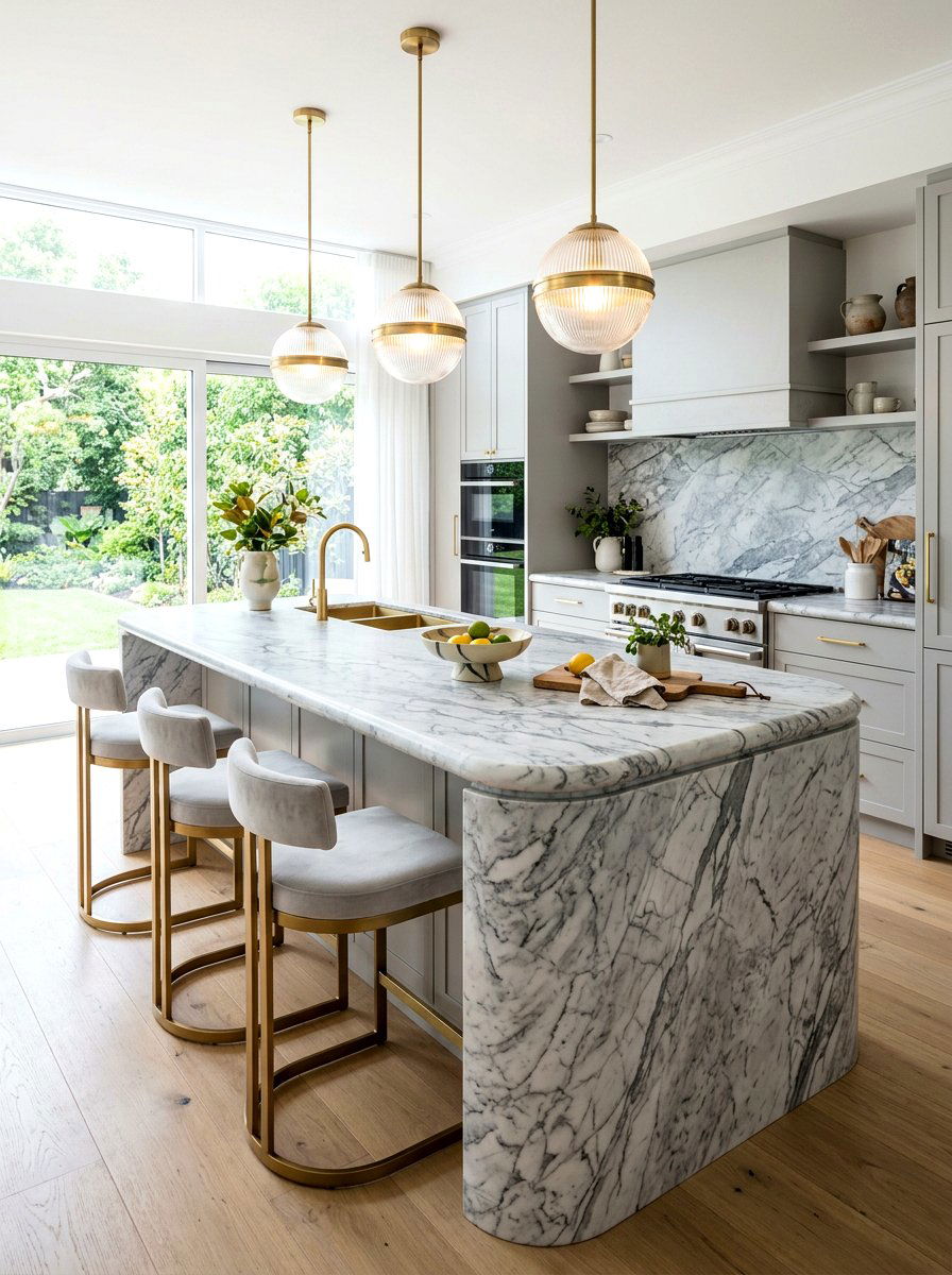 Curved edge marble kitchen island - 30 statement island kitchen ideas