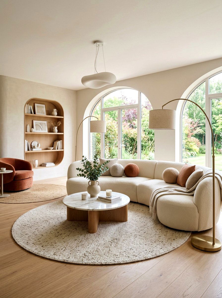 Curved furniture living room - 30 restorative living room ideas