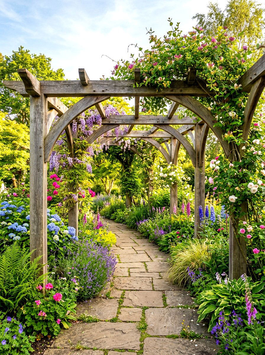Curved garden path pergola structure - 30 pergola walkway ideas