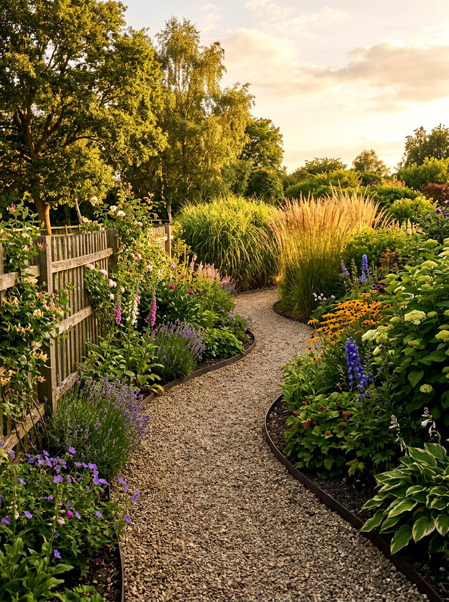 Curved garden path - 30 narrow side yard path ideas
