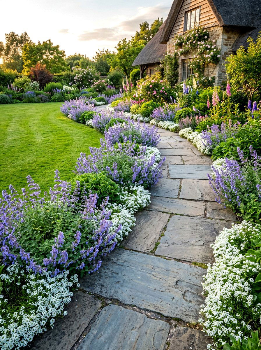 Curved garden walkway border - 30 flower bed layout ideas