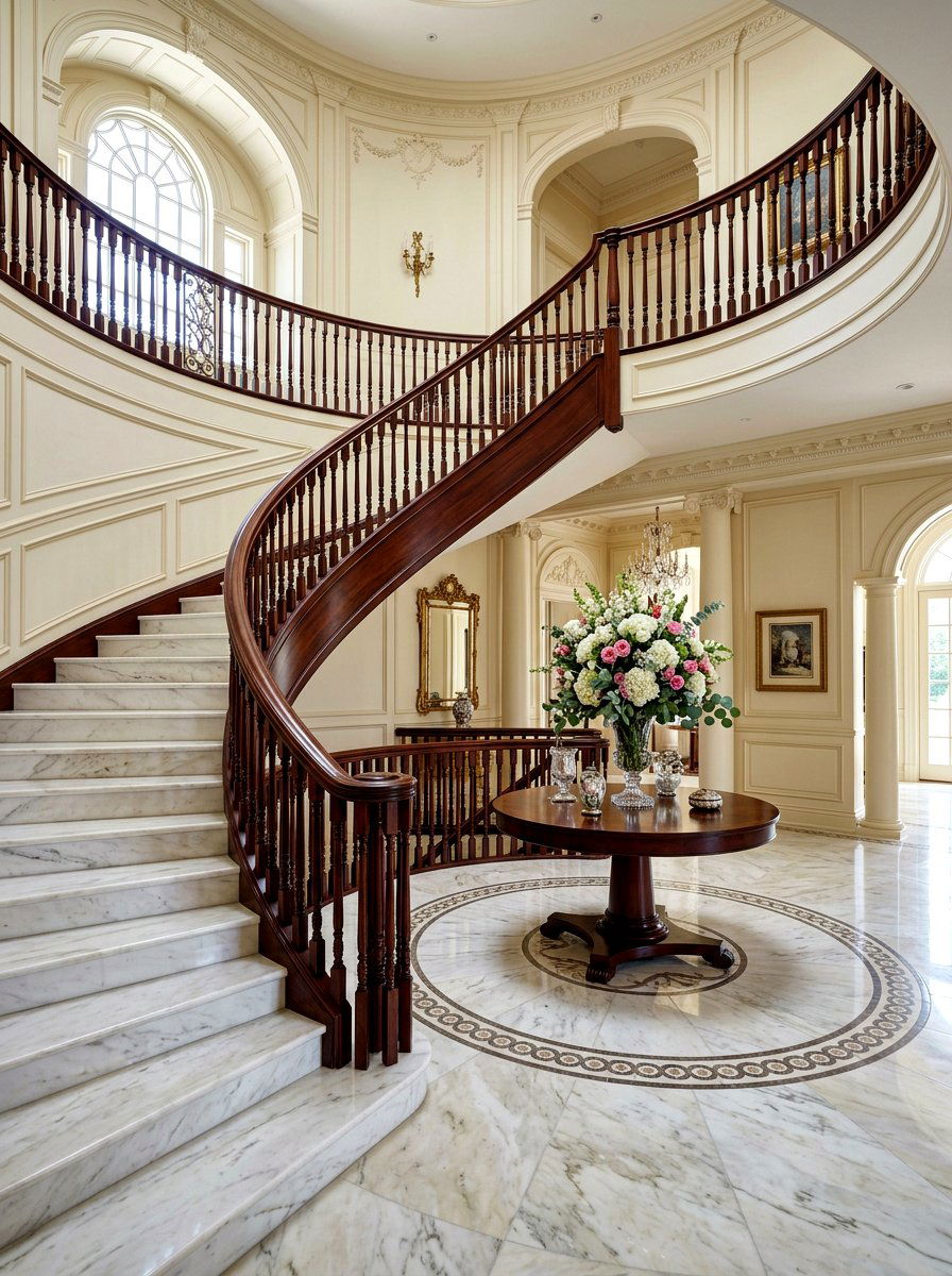 Curved grand staircase - 30 dramatic foyer decor ideas
