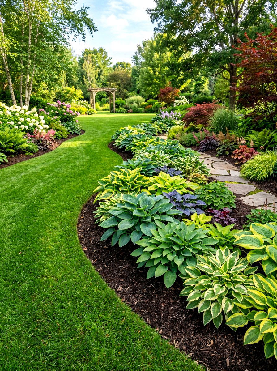 Curved hosta lawn edge - 30 hosta border ideas
