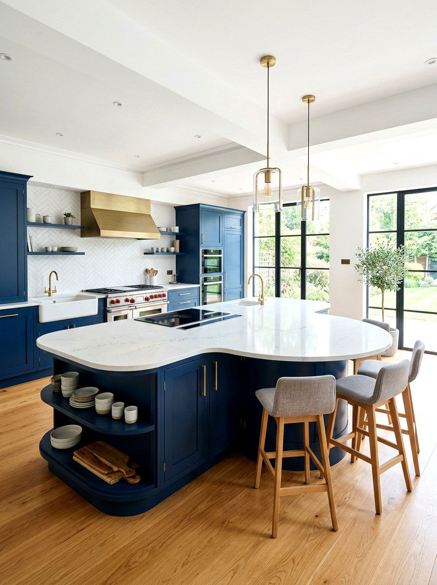 Curved kitchen island - 30 double island kitchen ideas