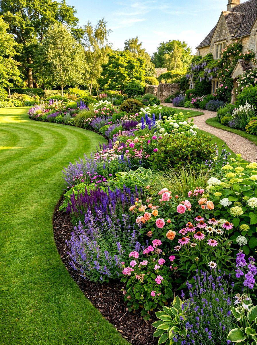 Curved lawn border - 30 small front garden border ideas