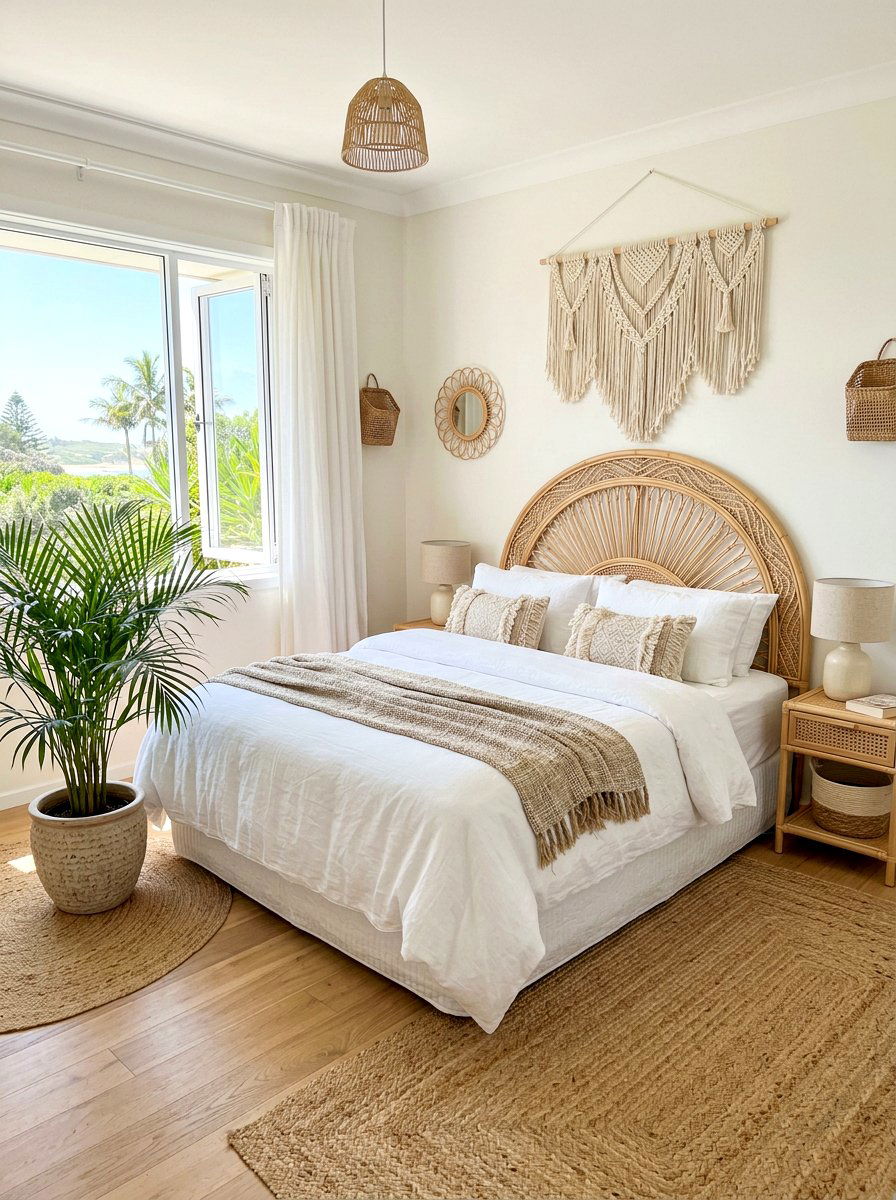 Curved rattan headboard - 30 sculptural headboard ideas