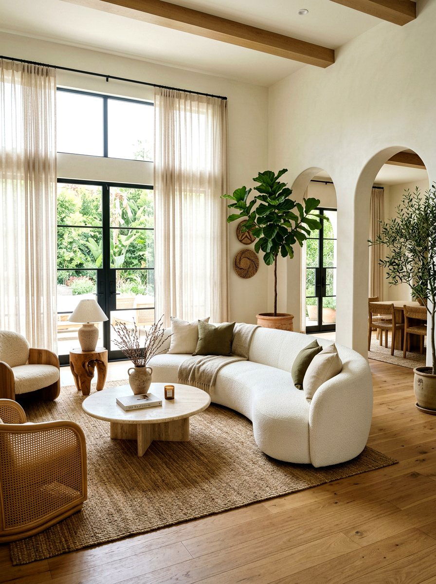 Curved sofa living room - 30 organic modern living room ideas