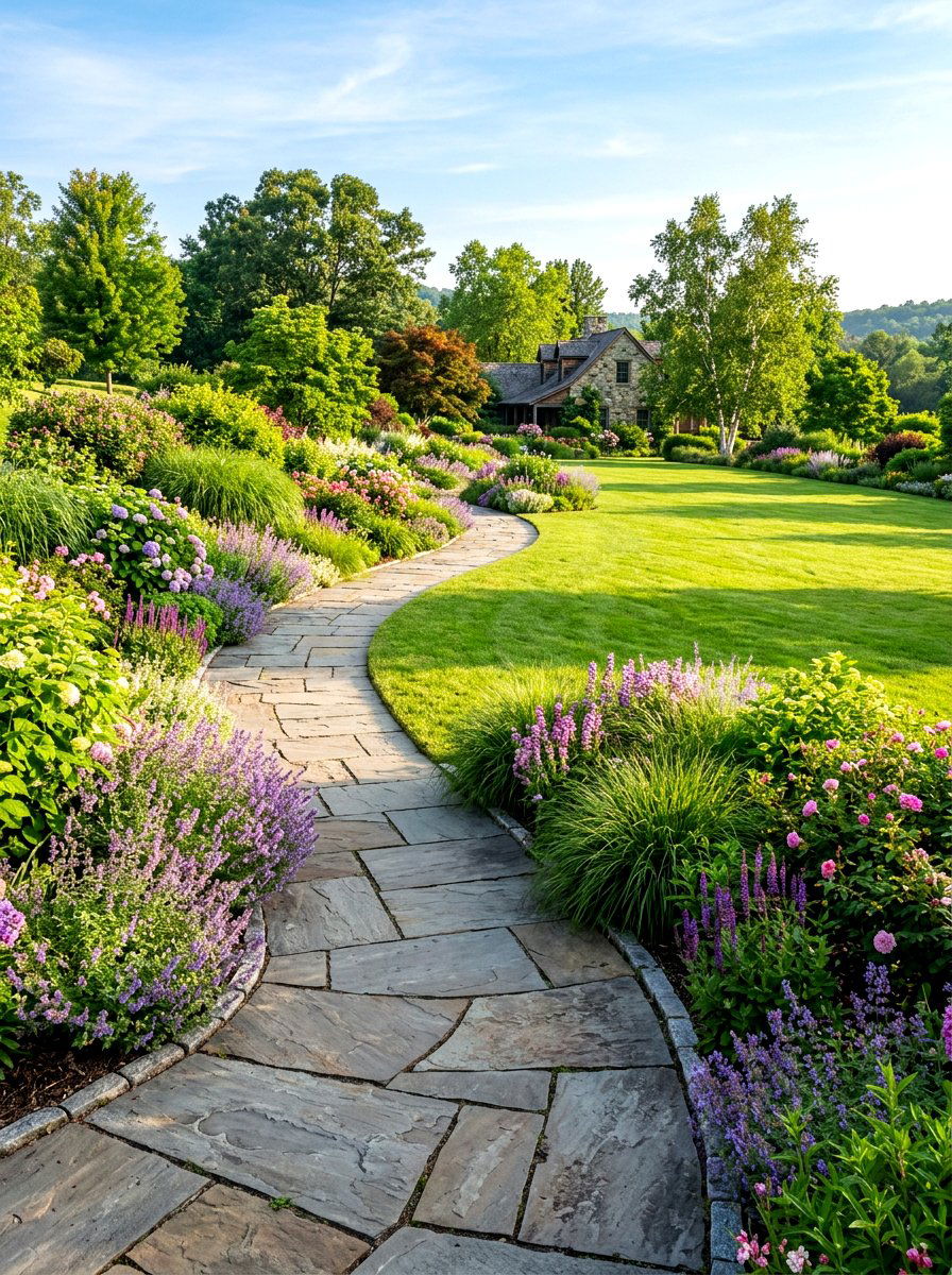 Curved stone walkway - 30 front yard pathway ideas