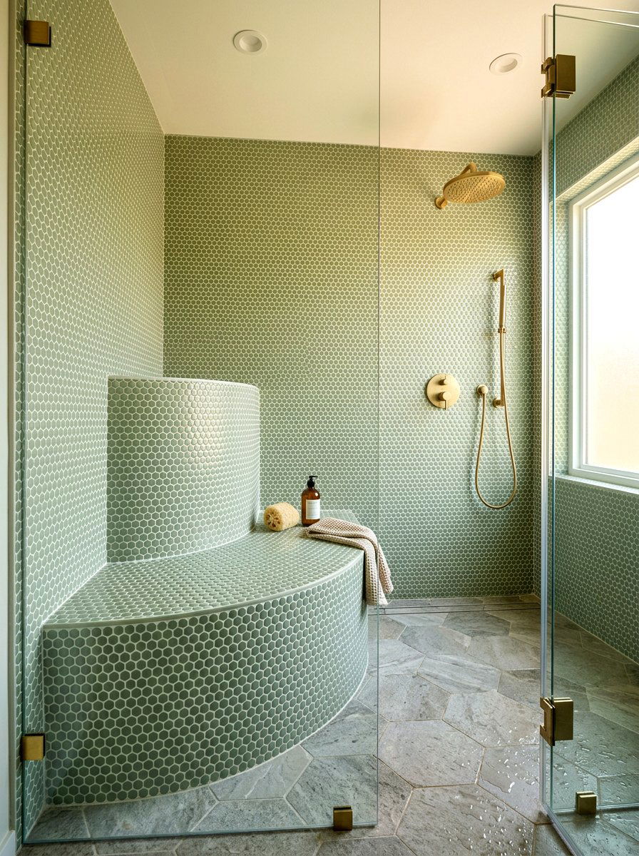 Curved tiled shower seat - 30 shower bench ideas