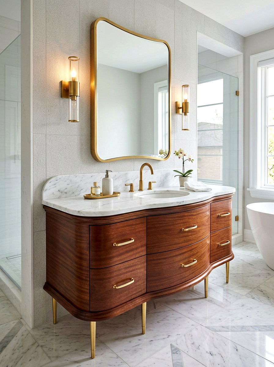Curved wood vanity - 30 powder room vanity ideas