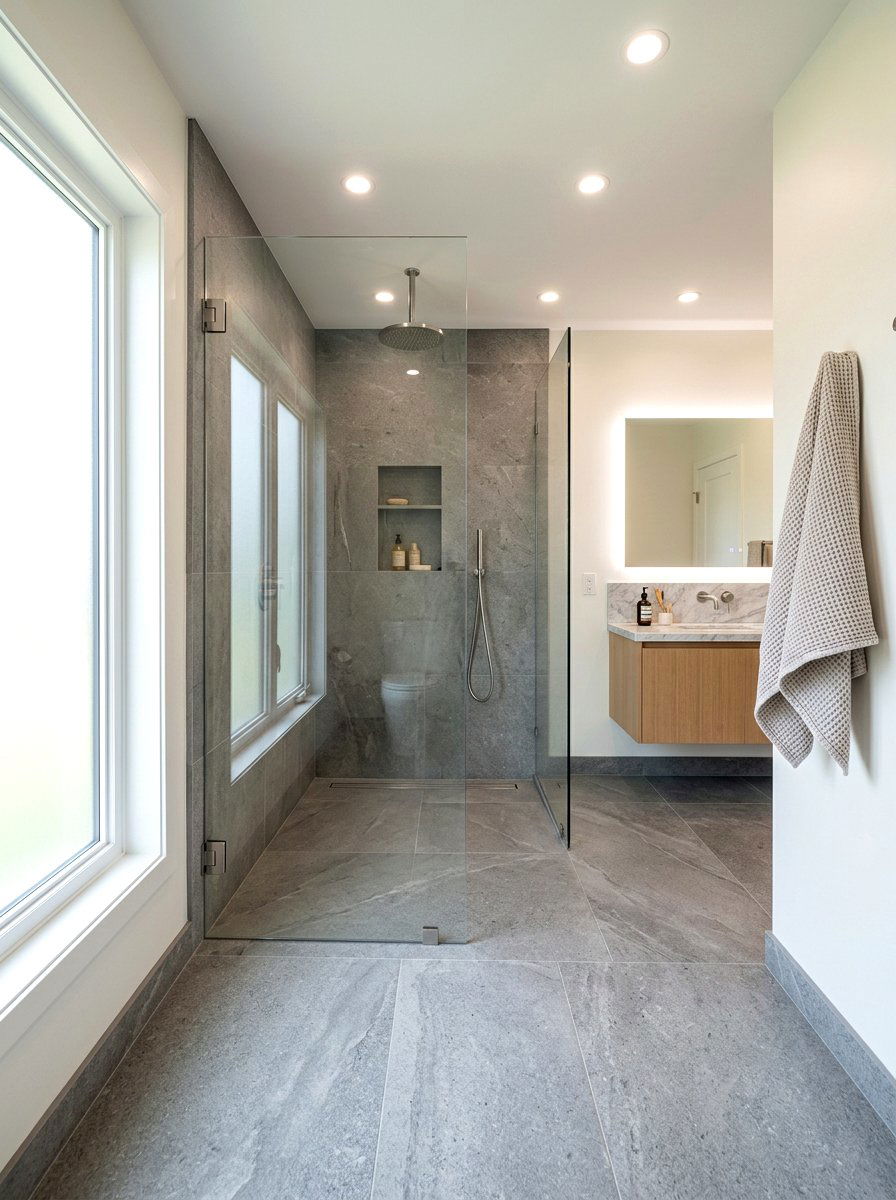 Curveless entry walk in shower - 30 spa shower bathroom ideas