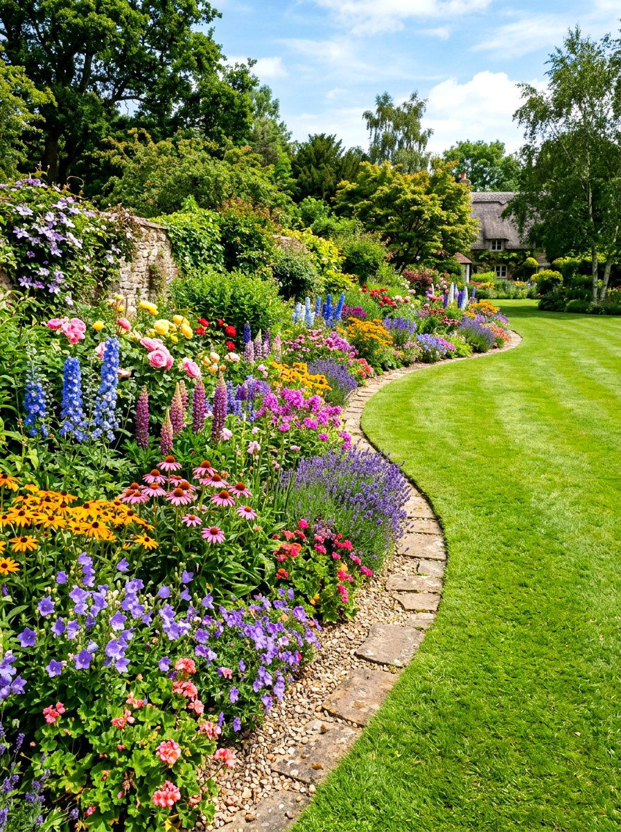 Curving Garden Border - 30 cottage flower bed ideas