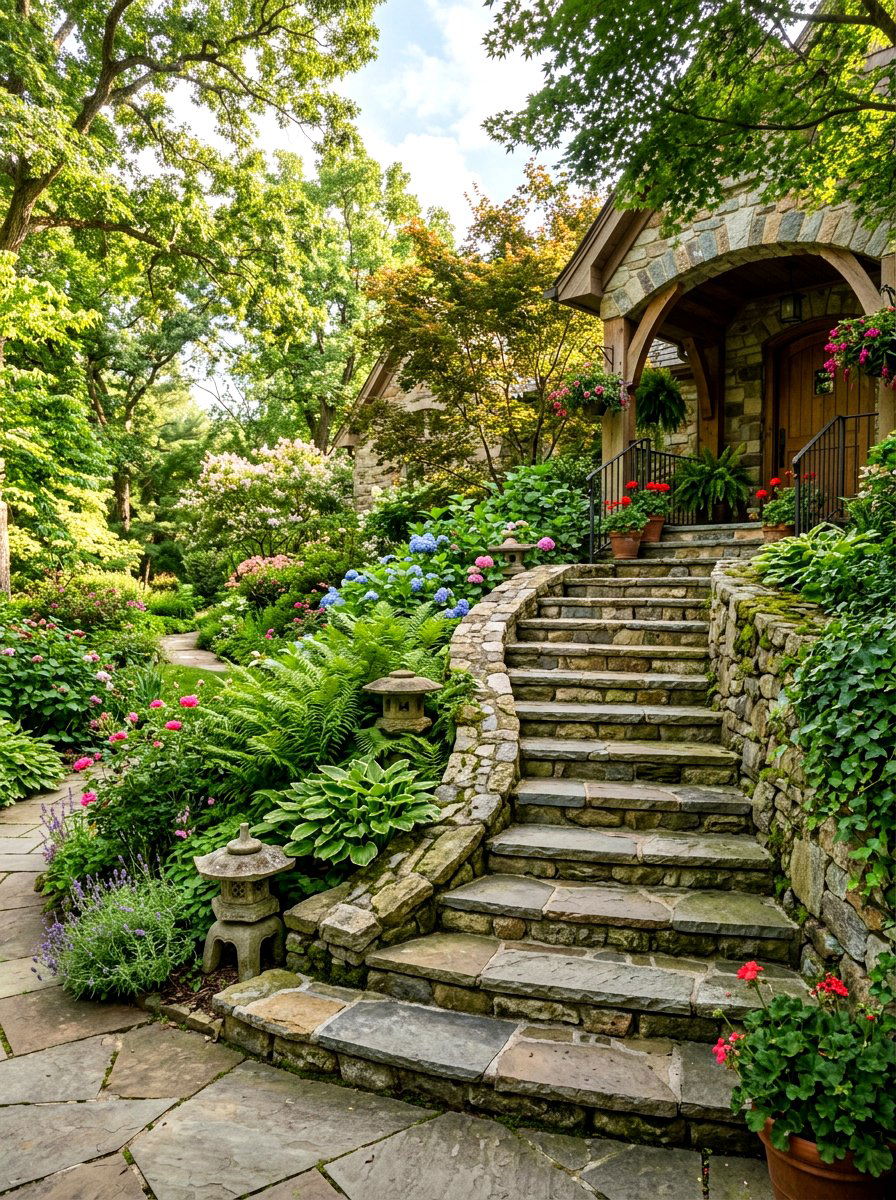 Curving Stone Porch Steps - 30 porch step ideas