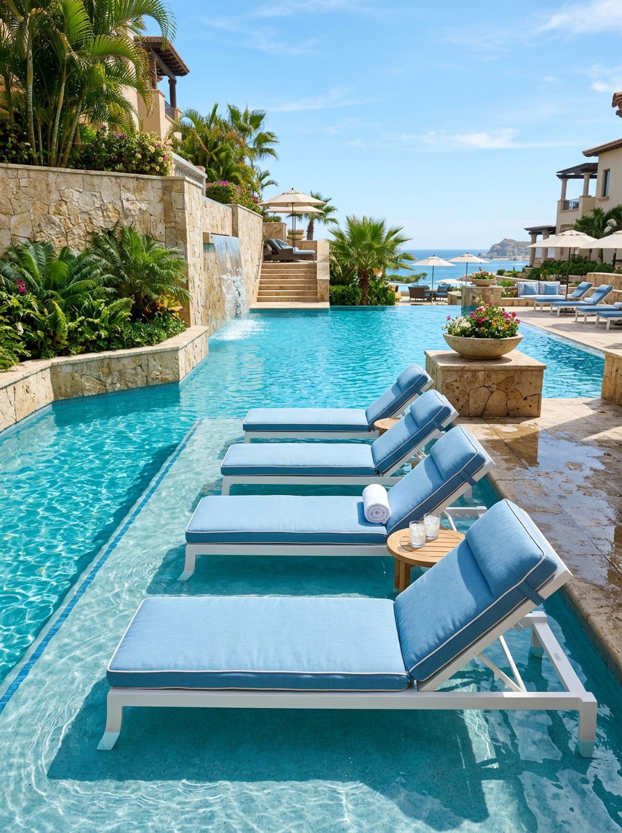 Cushioned Lounger Pool Ledge Space - 30 pool ledge lounger ideas