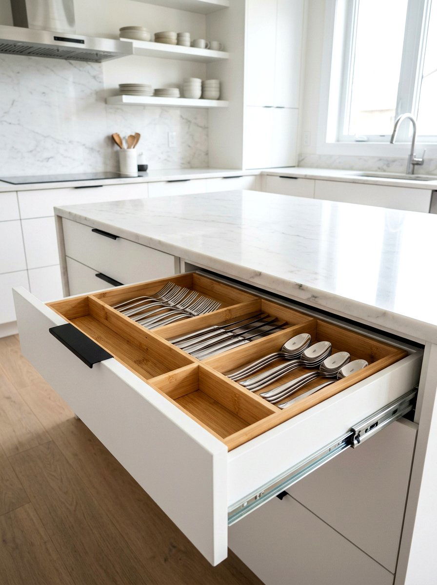 Custom Bamboo Cutlery Organizer - 30 kitchen drawer divider ideas