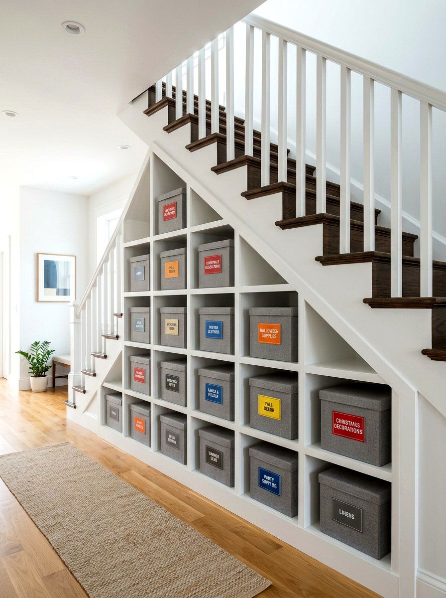 Custom Built In Cubbies - 30 seasonal decor storage ideas