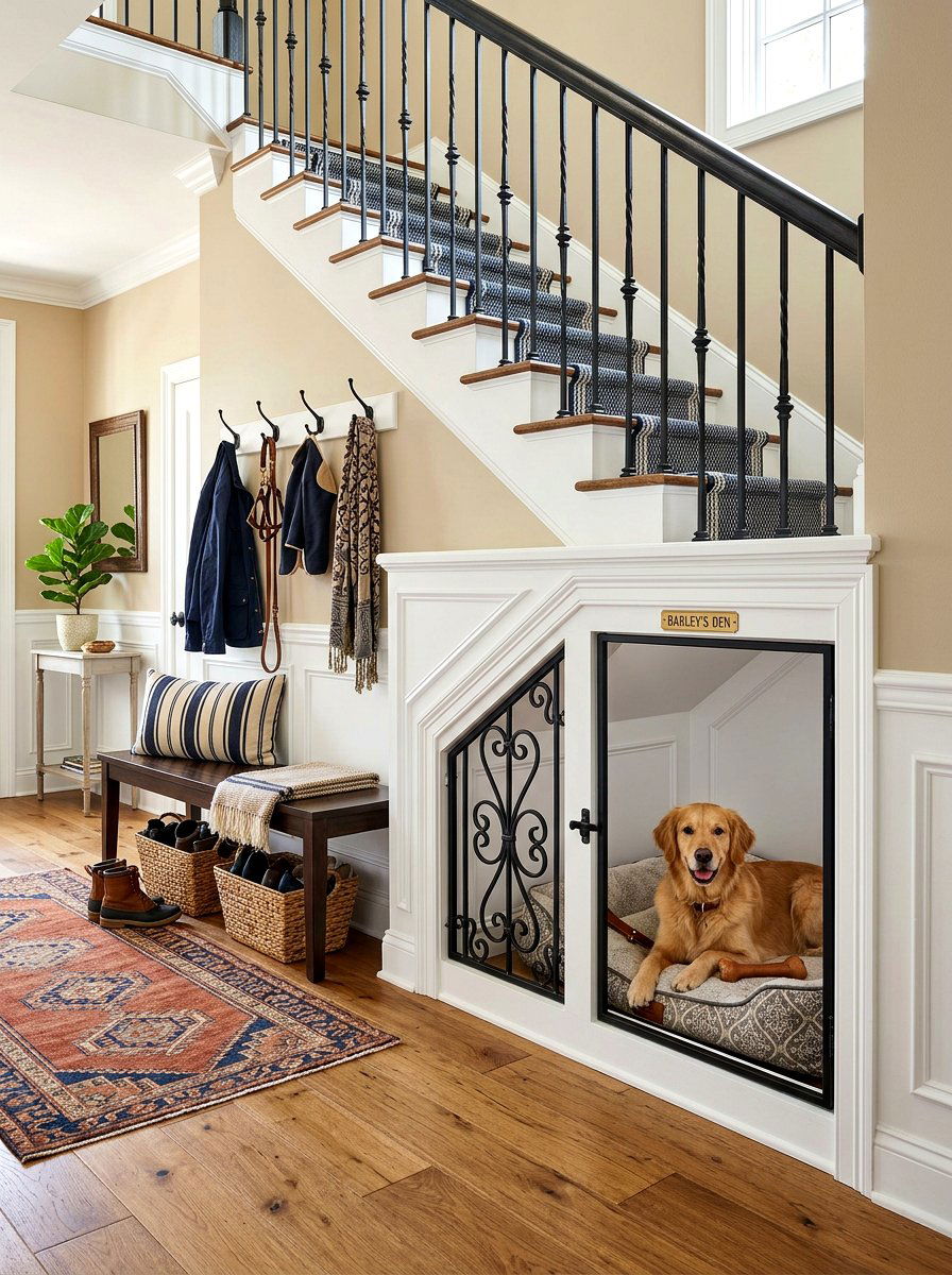 Custom Built In Dog Crate Under Stairs - 30 dog crate furniture ideas