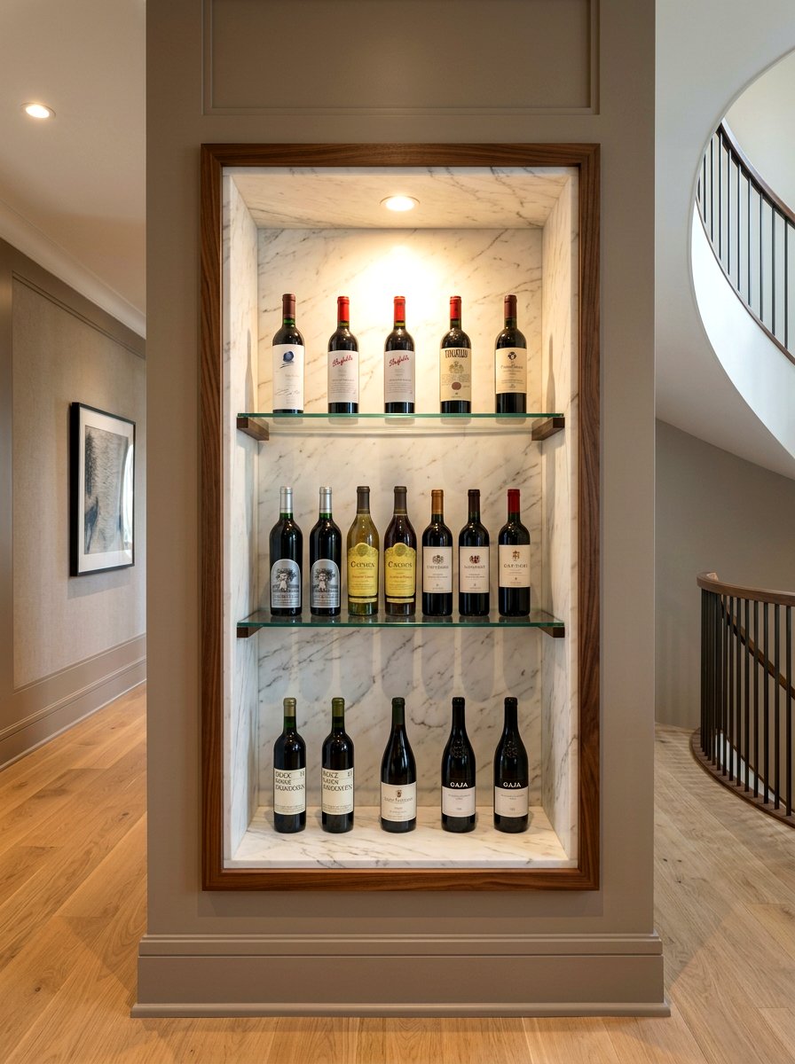 Custom Built In Wine Niche - 30 wine wall display ideas