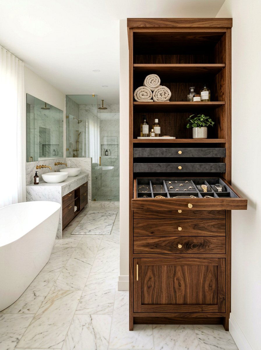 Custom Built Walnut Tower - 30 vanity tower storage ideas