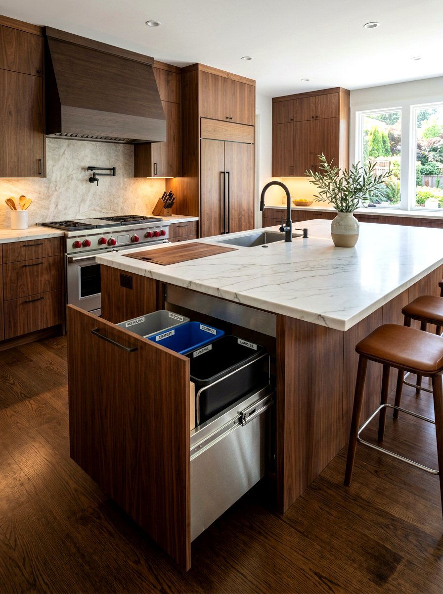 Custom Cabinetry Waste Center - 30 hidden recycling bin ideas