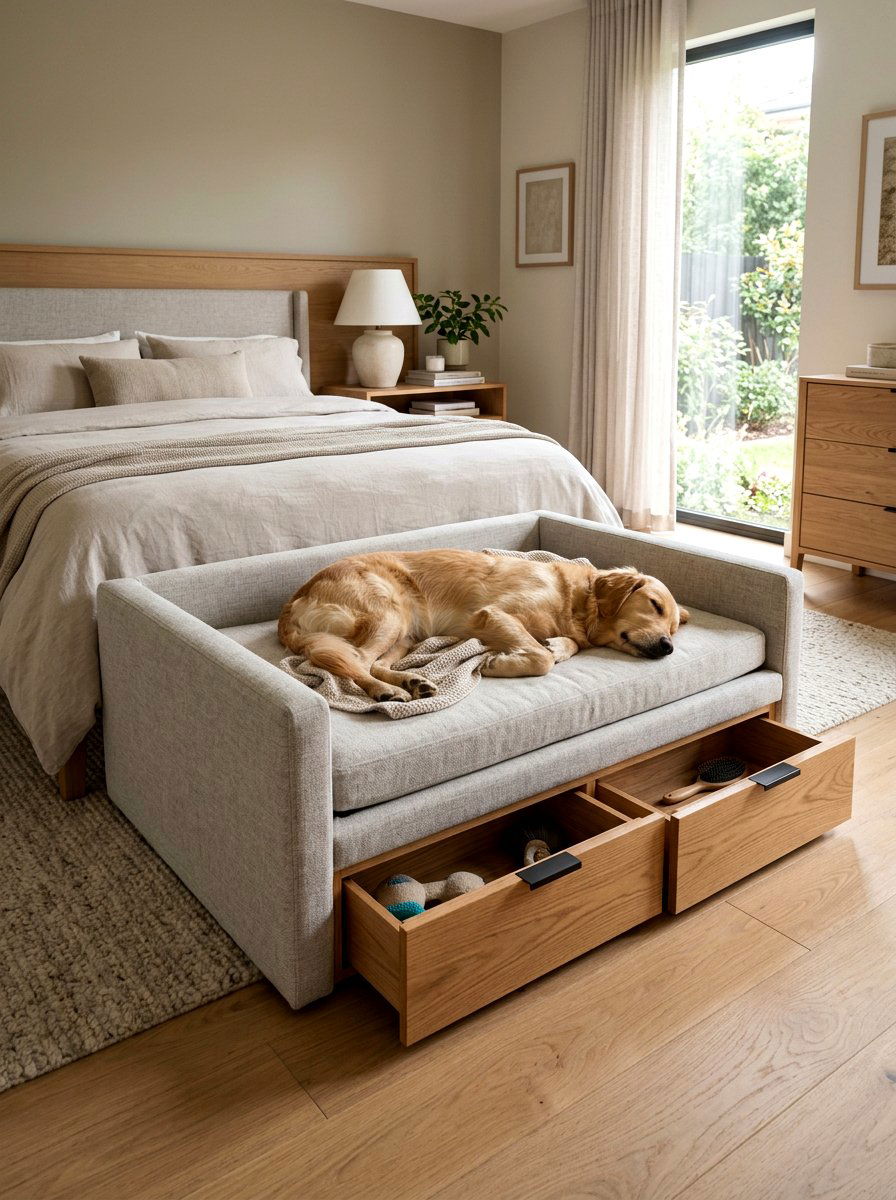 Custom Dog Bed With Storage Drawers - 30 organizing pet supplies ideas