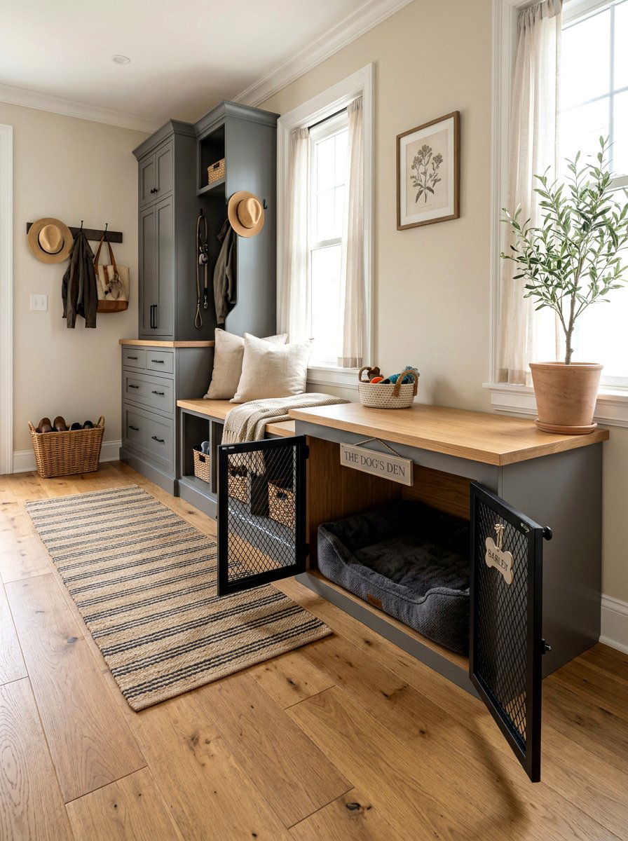 Custom Dog Crate Mudroom - 30 mudroom pet station ideas aesthetic