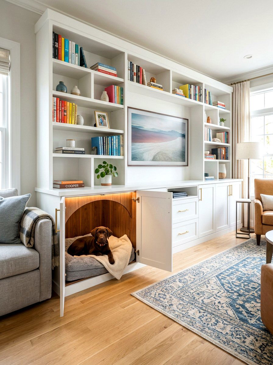 Custom Dog House Inside Cabinet - 30 pet nook living room ideas