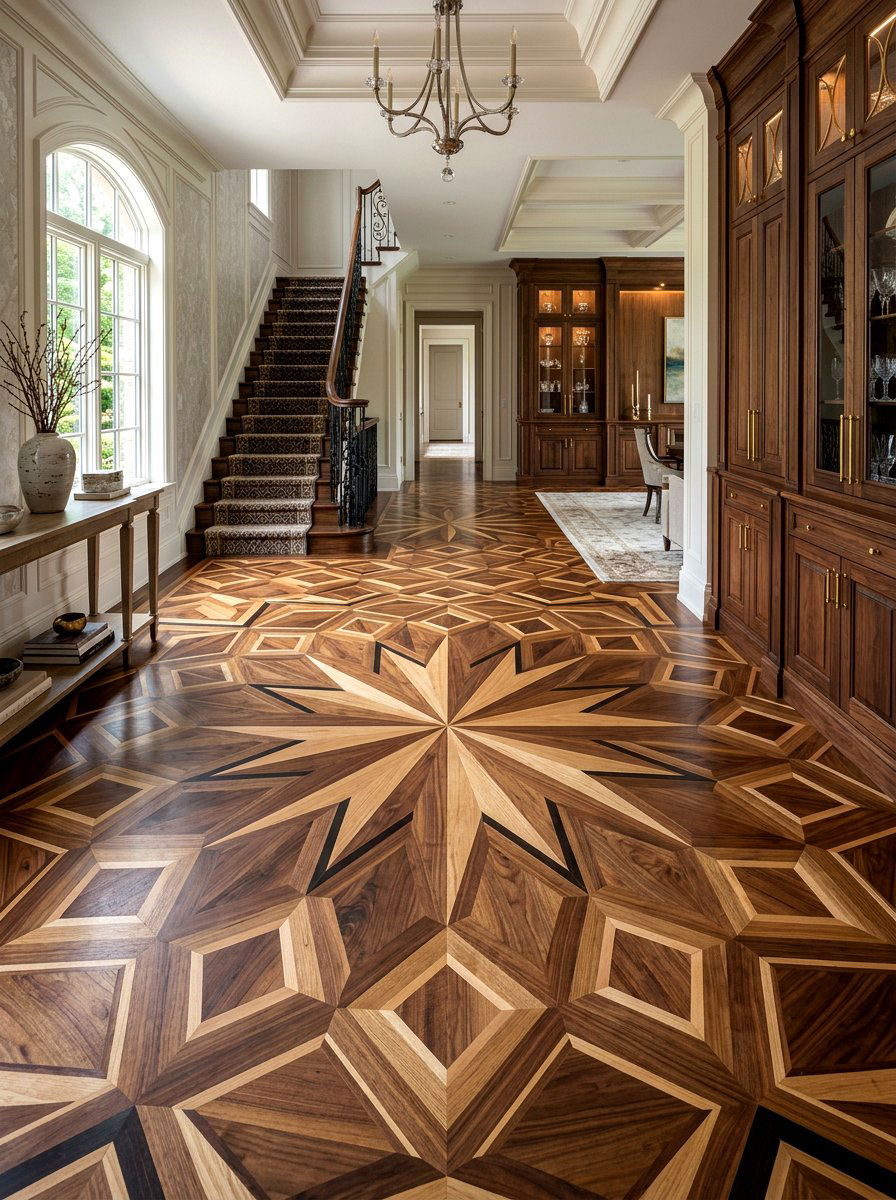 Custom Geometric Wood Inlay - 30 parquet kitchen floor ideas