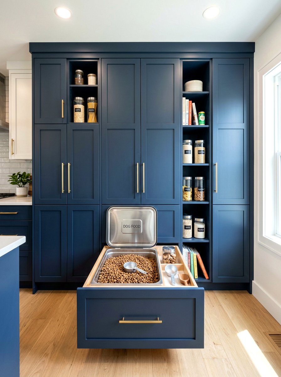 Custom Integrated Pet Food Bin - 30 aesthetic pet station kitchen ideas