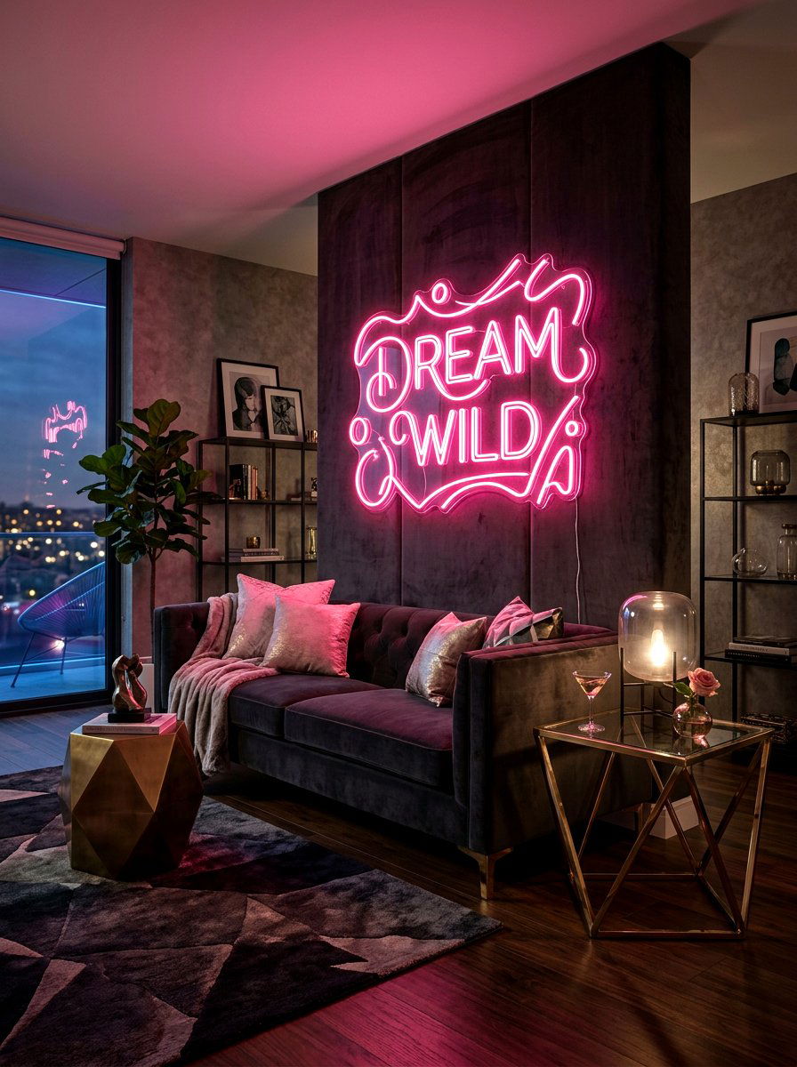 Custom Neon Sign - 30 futuristic glam living room ideas