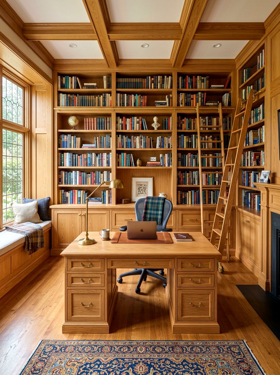 Custom Oak Library Cabinetry - 30 office library combo ideas