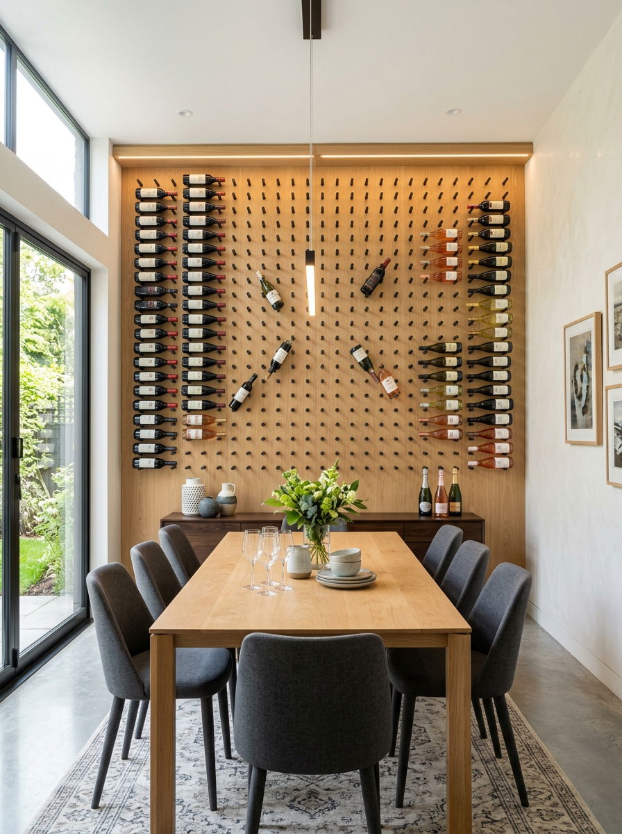 Custom Peg Board Wine Wall - 30 small wine cellar ideas