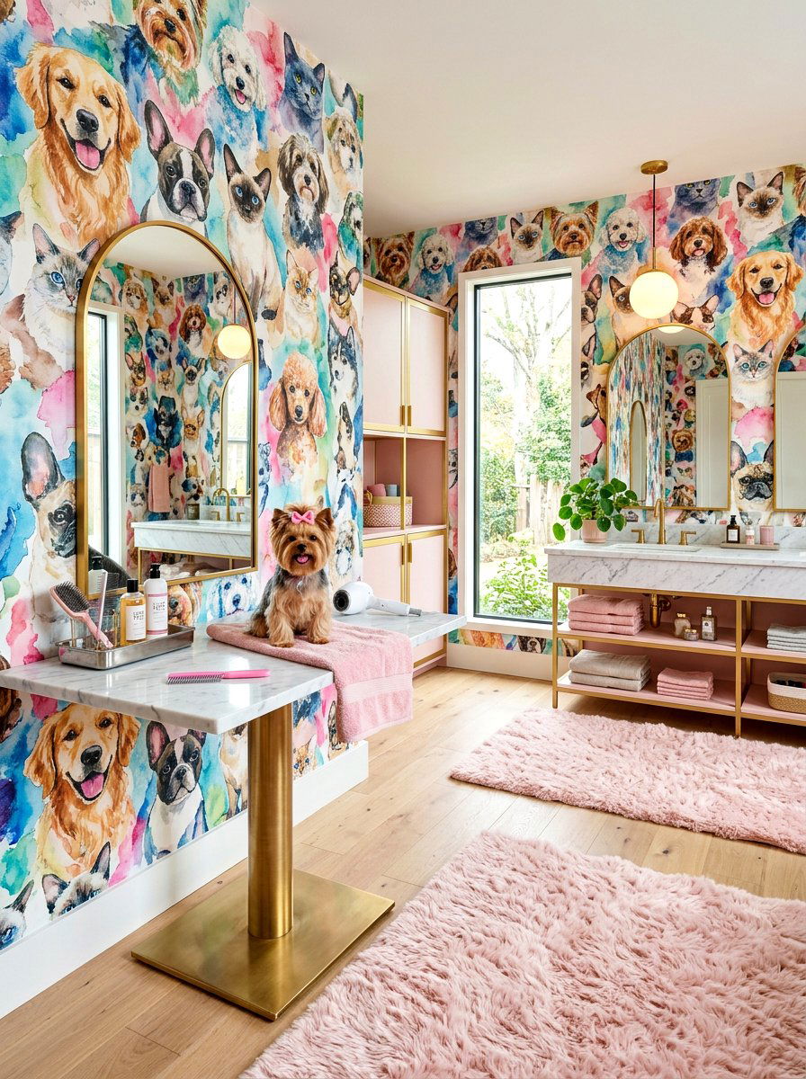 Custom Pet Portrait Wallpaper - 30 pet room wallpaper ideas