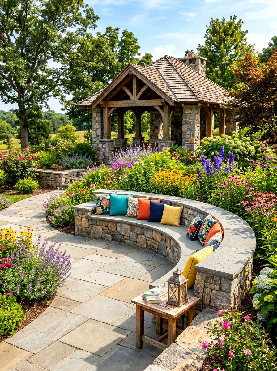 Custom Stone Seating - 30 gazebo seating ideas