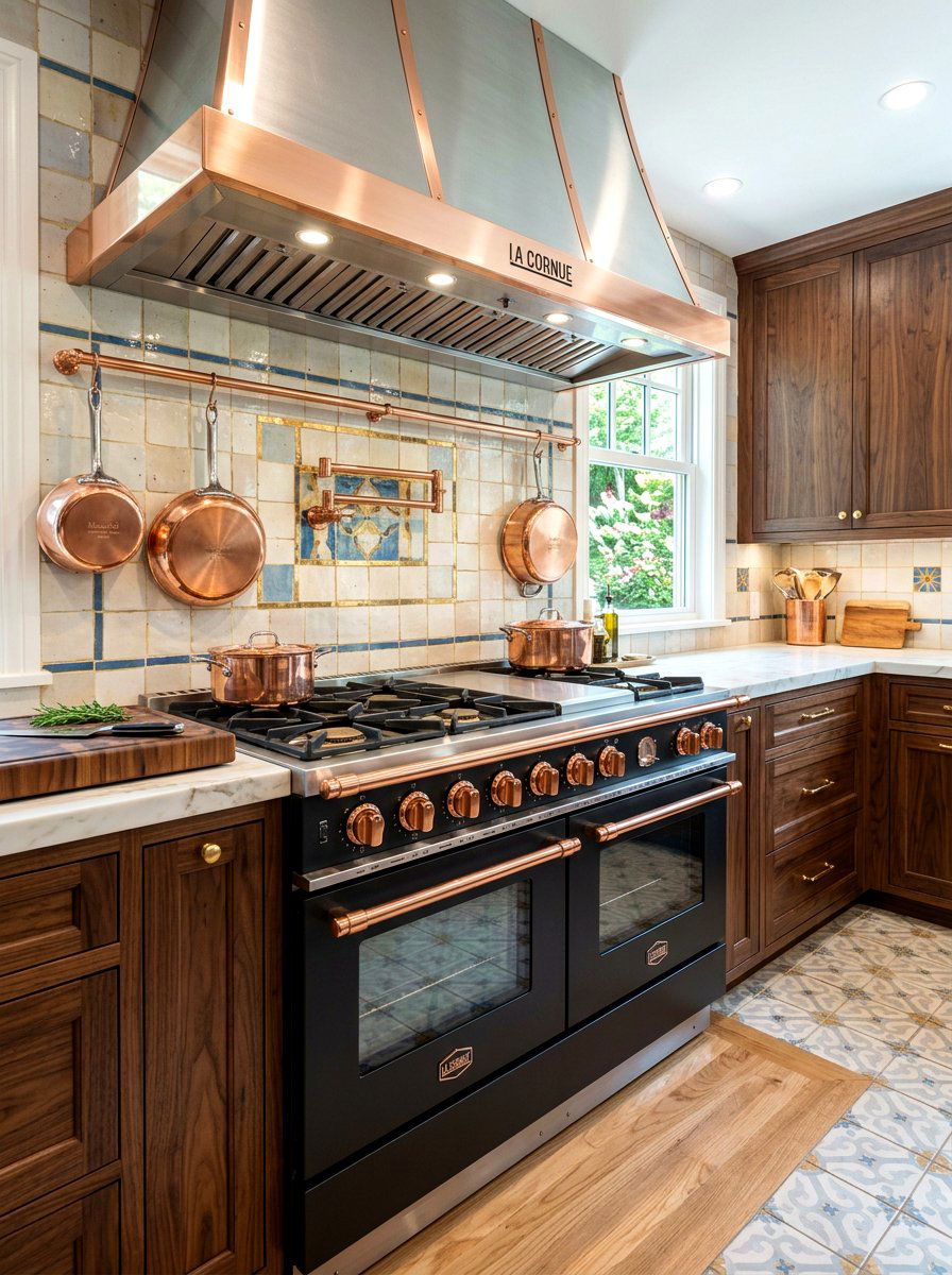 Custom Stove With Copper Oven Knobs - 30 copper kitchen accent ideas