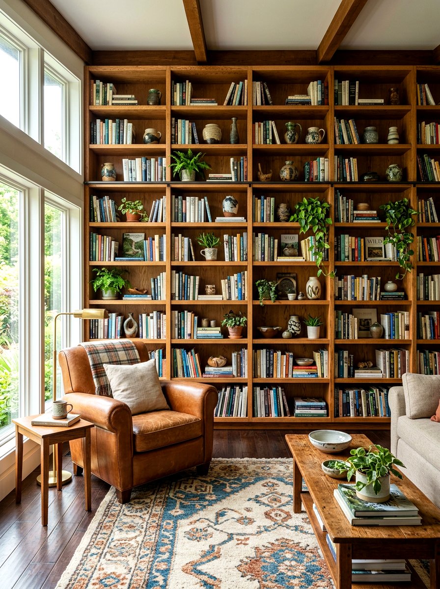 Custom Wood Bookshelf - 30 rustic living room ideas