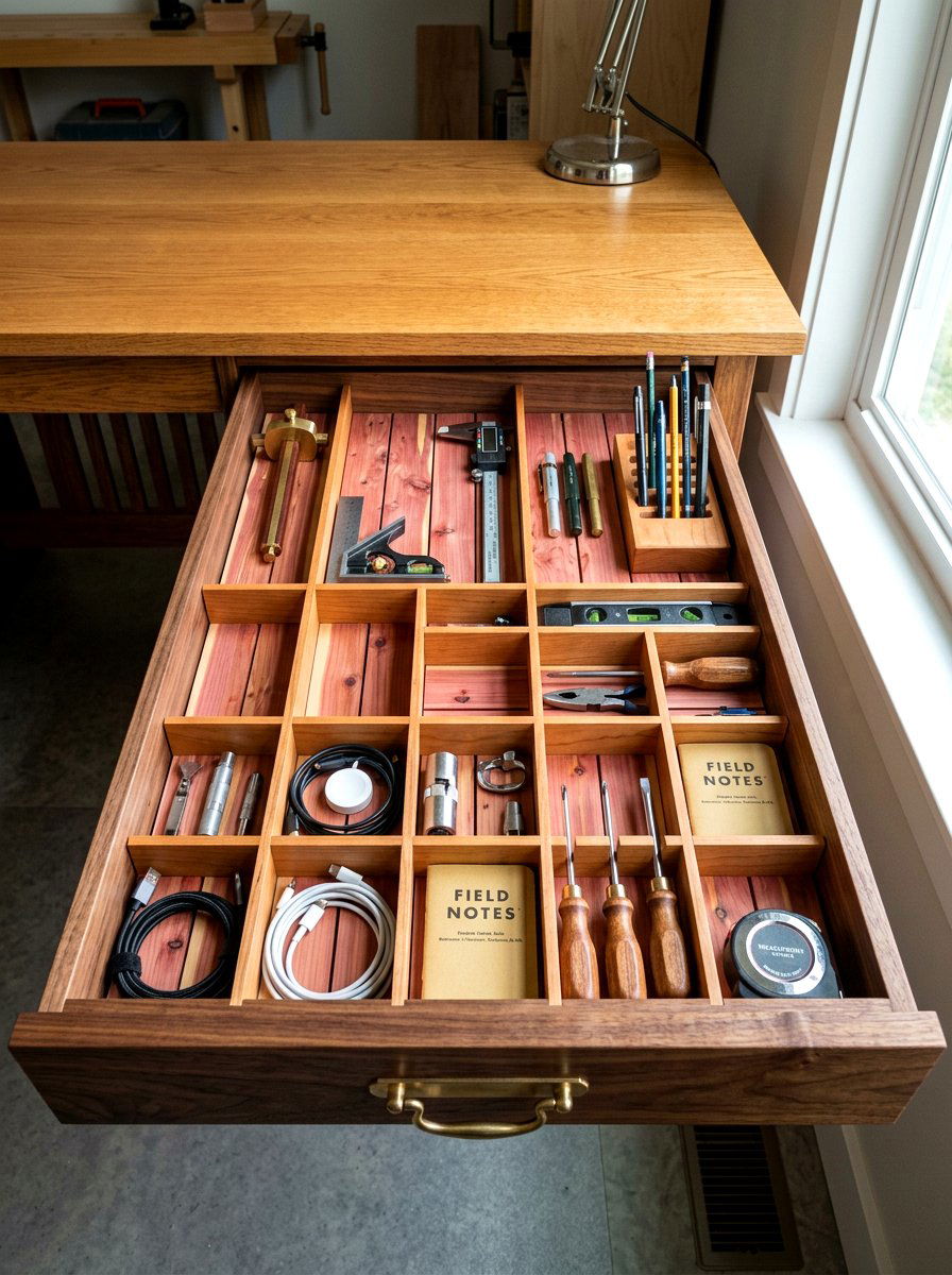 Custom Wood Drawer Partitions - 30 desk drawer organization ideas