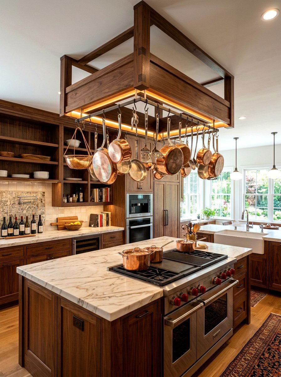 Custom Wood Pot Rack - 30 ceiling pot rack ideas