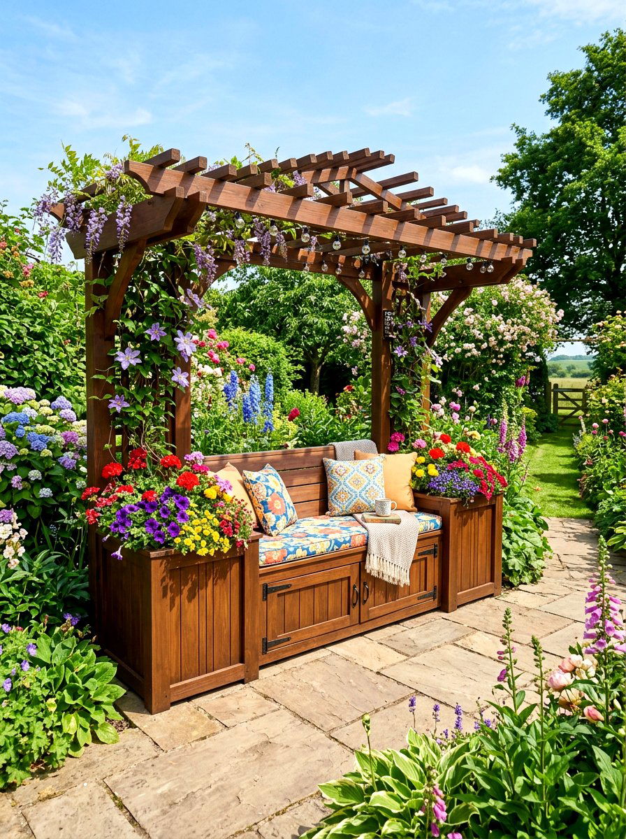 Custom built arbor seating - 30 garden arbor seating ideas