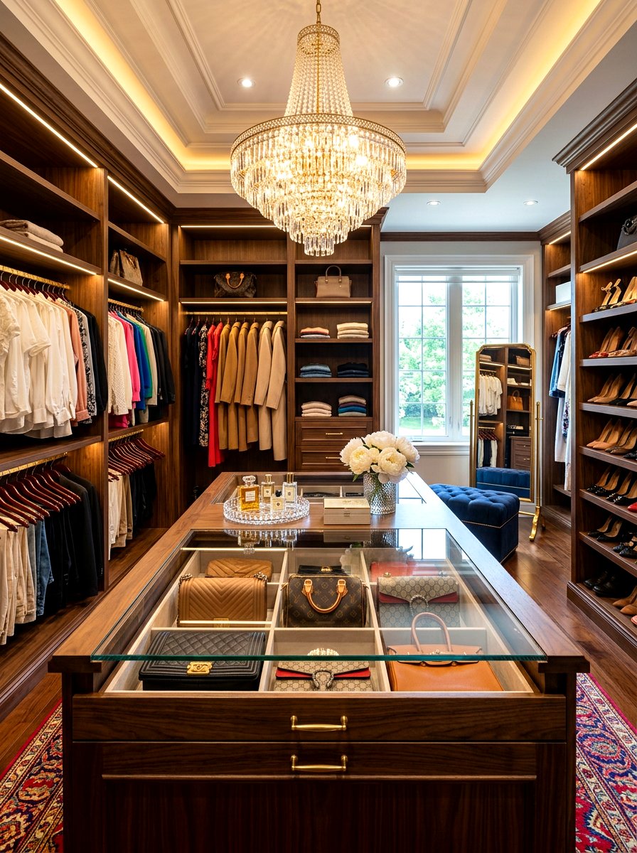 Custom closet island - 30 handbag storage ideas