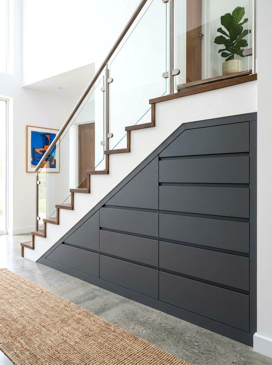 Custom drawers under stairs - 30 stair nook decor ideas