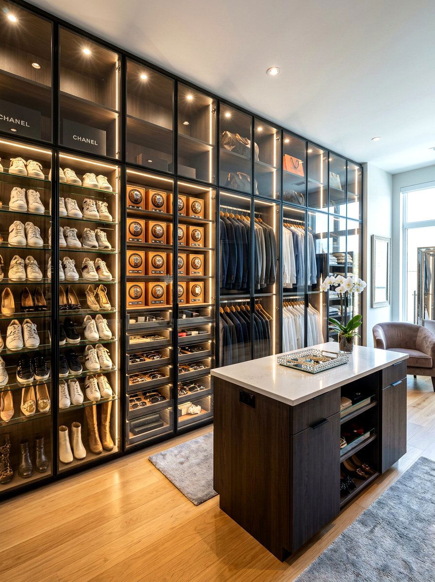Custom glass storage closet - 30 glass front closet ideas
