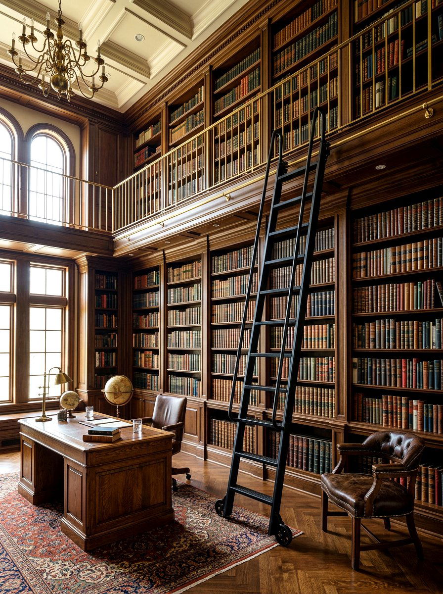 Custom library ladder - 30 quiet luxury office ideas