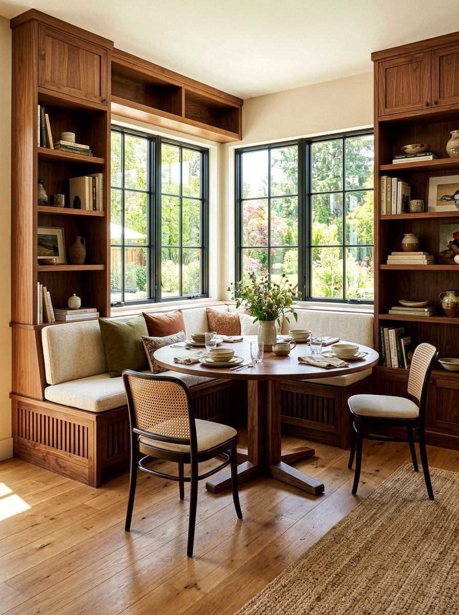 Custom millwork dining bench - 30 curved banquette dining ideas