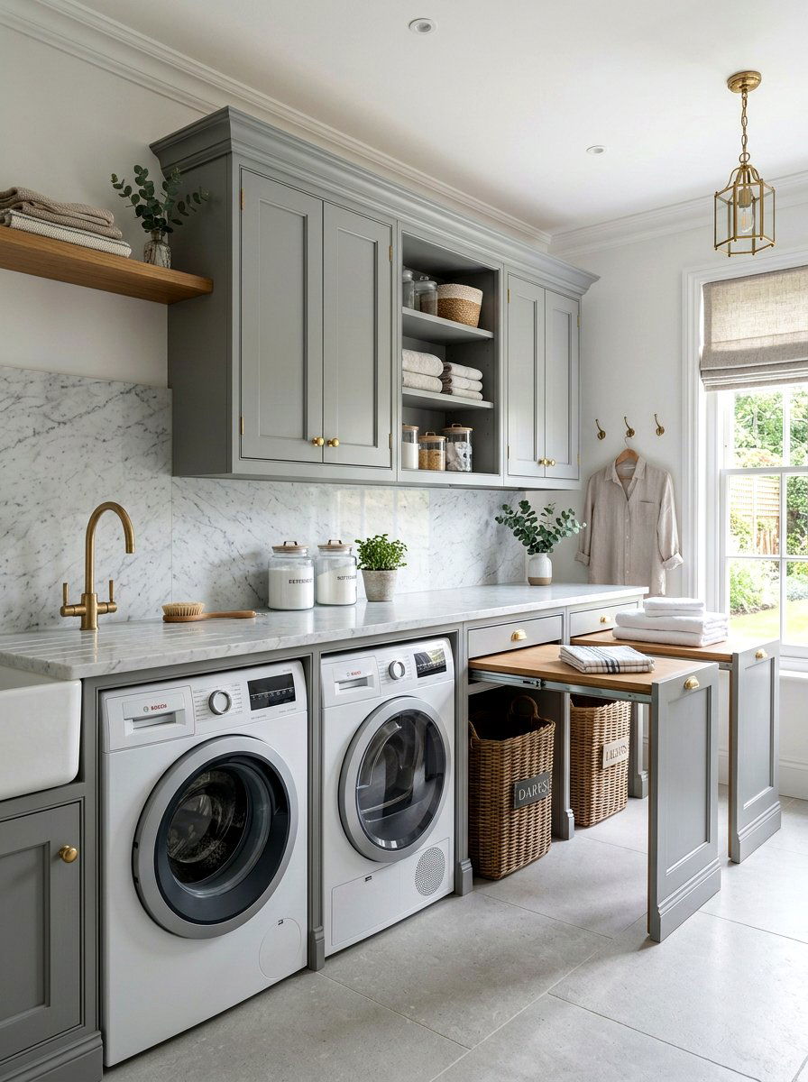 Custom millwork laundry station - 30 washer dryer enclosure ideas