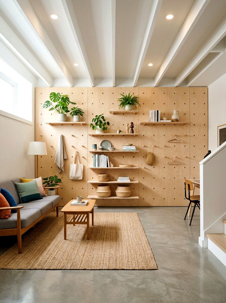 Custom plywood wall - 30 basement storage wall ideas